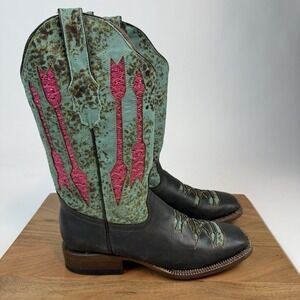 New NIB Womens Tanner Mark Arrow Mad Dog Teal Leather Western Boots Size 9.5 M